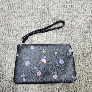Coach Wristlet Wallet Black Floral Women's Size Small